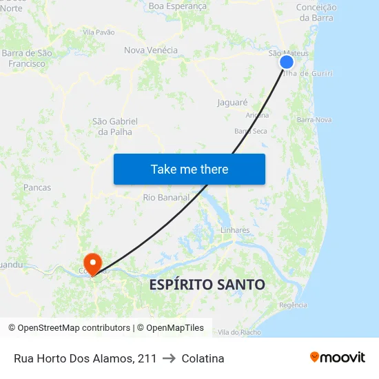 Rua Horto Dos Alamos, 211 to Colatina map