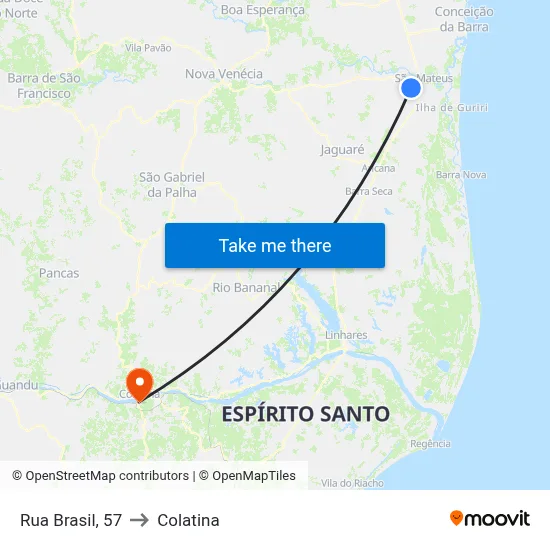 Rua Brasil, 57 to Colatina map