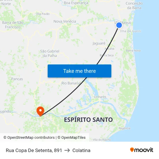 Rua Copa De Setenta, 891 to Colatina map