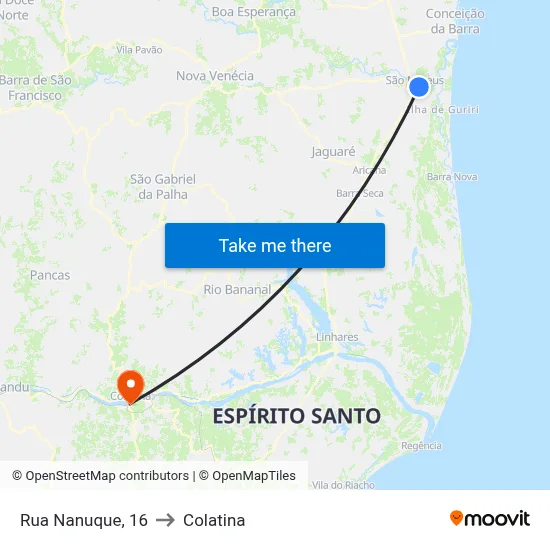 Rua Nanuque, 16 to Colatina map