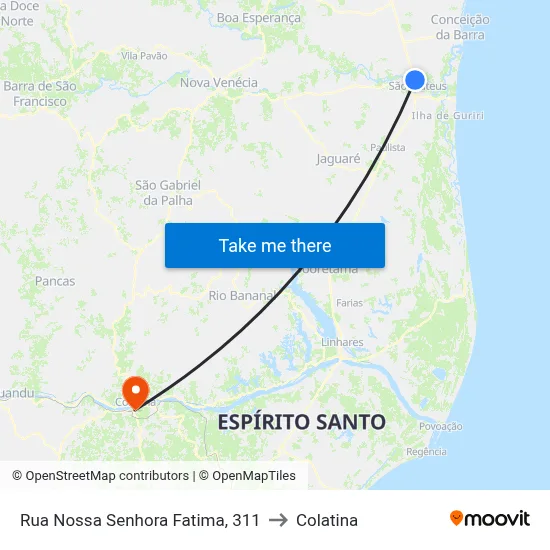 Rua Nossa Senhora Fatima, 311 to Colatina map