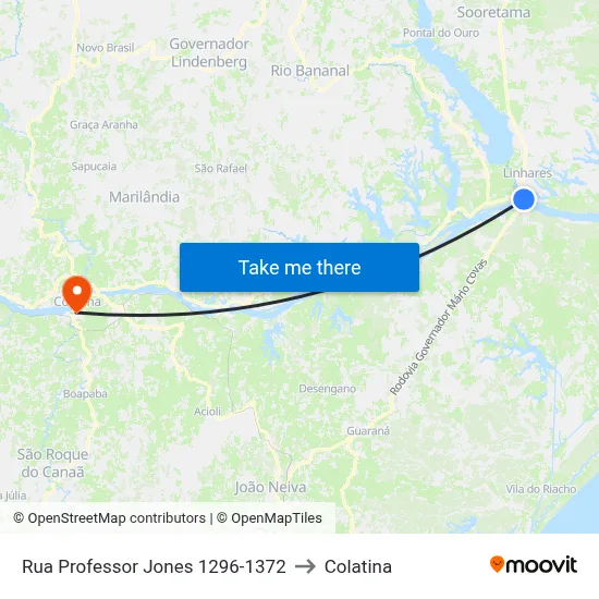 Rua Professor Jones 1296-1372 to Colatina map