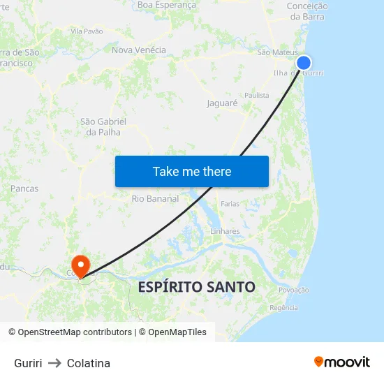 Guriri to Colatina map