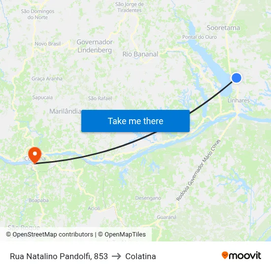 Rua Natalino Pandolfi, 853 to Colatina map