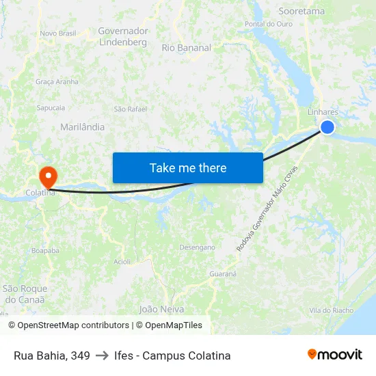 Rua Bahia, 349 to Ifes - Campus Colatina map