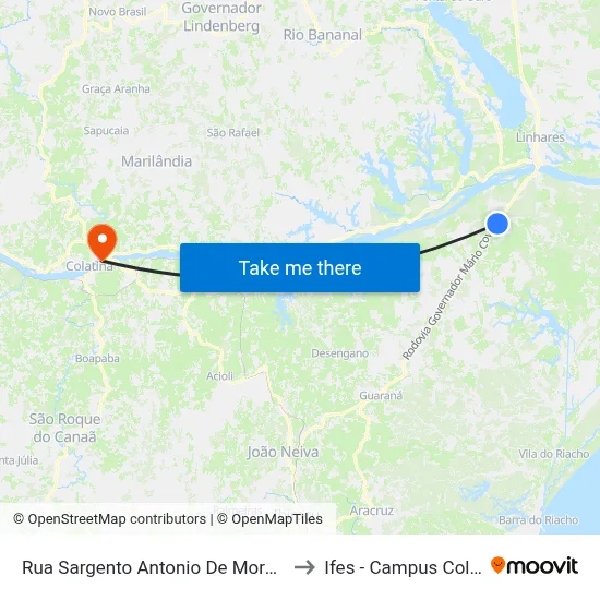 Rua Sargento Antonio De Moraes, 240 to Ifes - Campus Colatina map