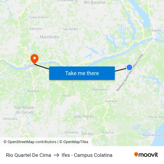 Rio Quartel De Cima to Ifes - Campus Colatina map