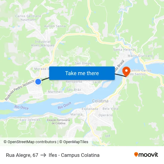 Rua Alegre, 67 to Ifes - Campus Colatina map