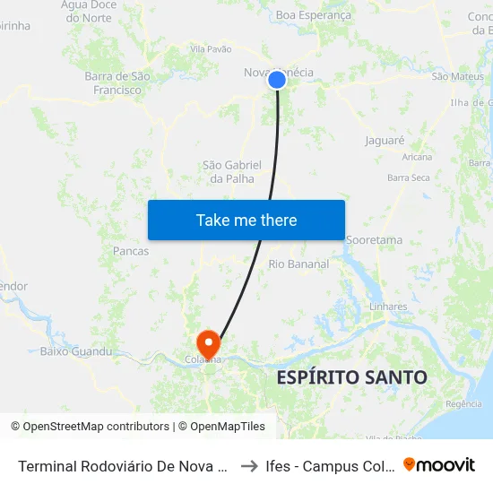 Terminal Rodoviário De Nova Venécia to Ifes - Campus Colatina map