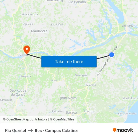 Rio Quartel to Ifes - Campus Colatina map