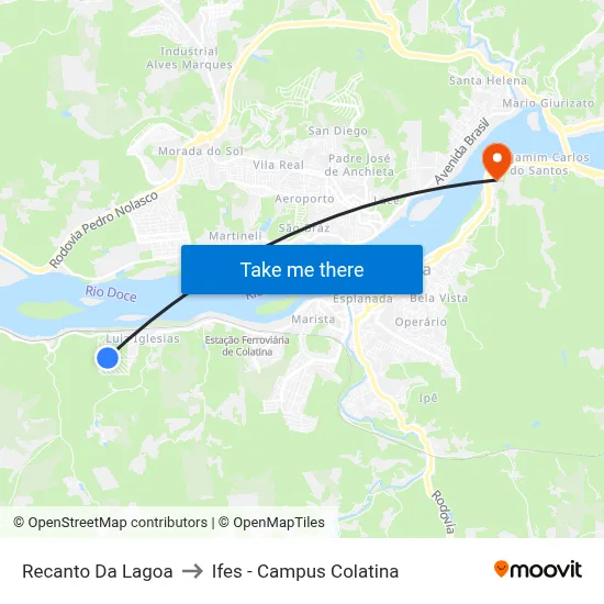 Recanto Da Lagoa to Ifes - Campus Colatina map