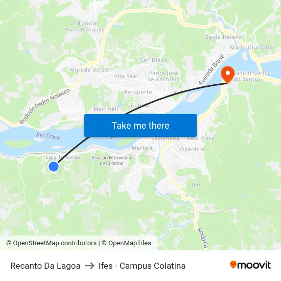 Recanto Da Lagoa to Ifes - Campus Colatina map