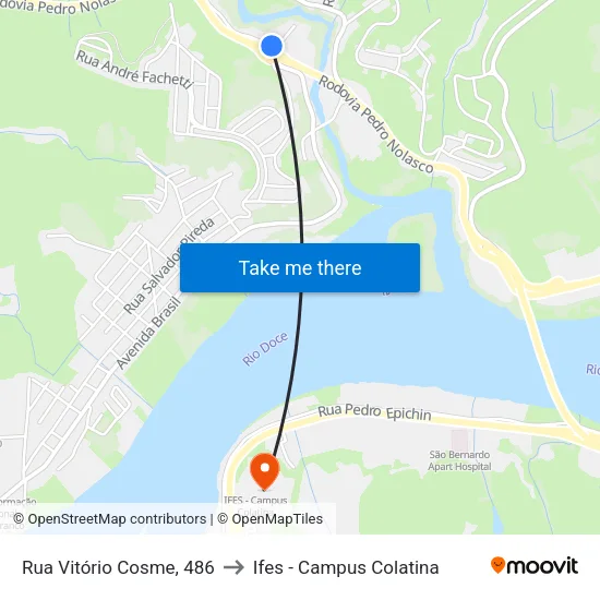 Rua Vitório Cosme, 486 to Ifes - Campus Colatina map