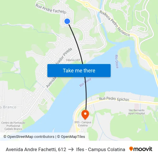 Avenida Andre Fachetti, 612 to Ifes - Campus Colatina map