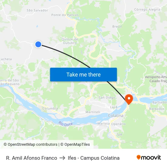 R. Amil Afonso Franco to Ifes - Campus Colatina map