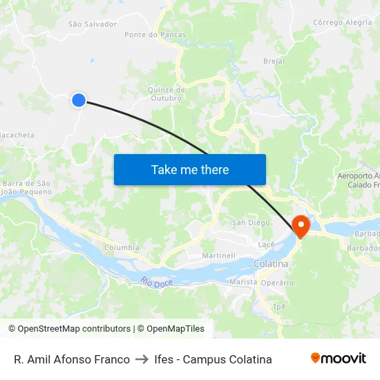R. Amil Afonso Franco to Ifes - Campus Colatina map