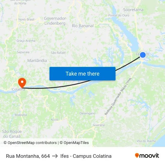 Rua Montanha, 664 to Ifes - Campus Colatina map