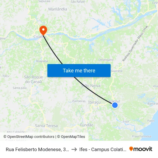 Rua Felisberto Modenese, 347 to Ifes - Campus Colatina map
