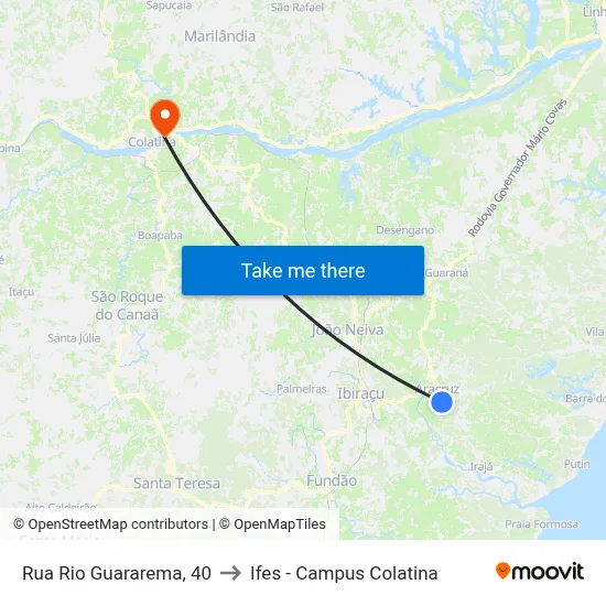 Rua Rio Guararema, 40 to Ifes - Campus Colatina map