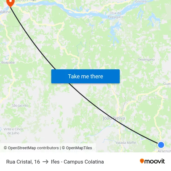 Rua Cristal, 16 to Ifes - Campus Colatina map