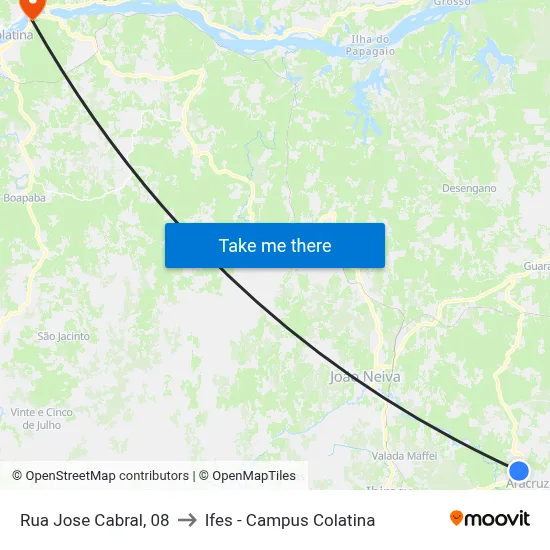 Rua Jose Cabral, 08 to Ifes - Campus Colatina map