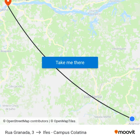 Rua Granada, 3 to Ifes - Campus Colatina map
