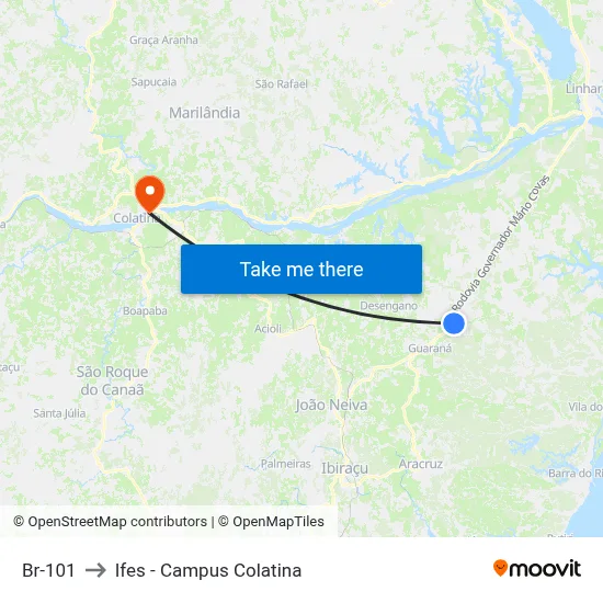Br-101 to Ifes - Campus Colatina map