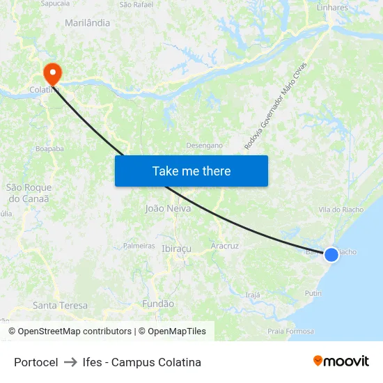 Portocel to Ifes - Campus Colatina map