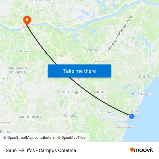 Sauê to Ifes - Campus Colatina map