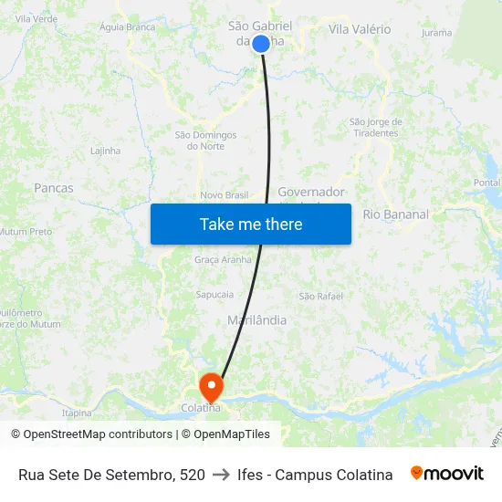 Rua Sete De Setembro, 520 to Ifes - Campus Colatina map