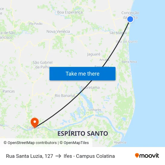 Rua Santa Luzia, 127 to Ifes - Campus Colatina map