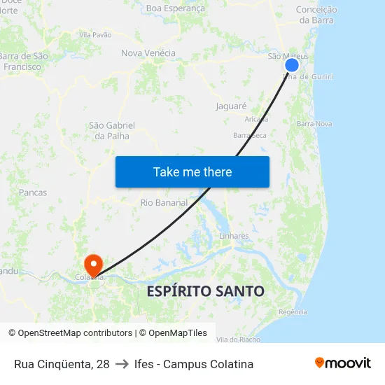 Rua Cinqüenta, 28 to Ifes - Campus Colatina map
