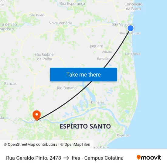 Rua Geraldo Pinto, 2478 to Ifes - Campus Colatina map