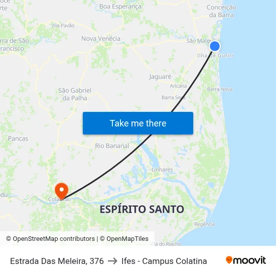 Estrada Das Meleira, 376 to Ifes - Campus Colatina map