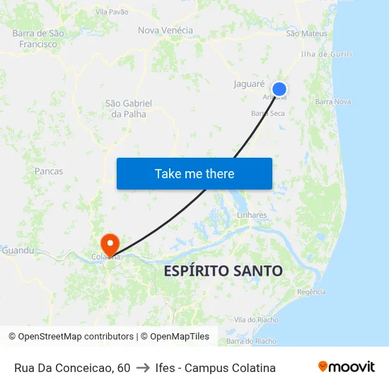 Rua Da Conceicao, 60 to Ifes - Campus Colatina map