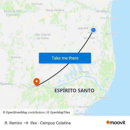 R. Ramiro to Ifes - Campus Colatina map