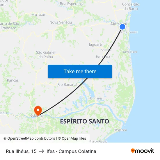 Rua Ilhéus, 15 to Ifes - Campus Colatina map