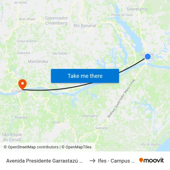 Avenida Presidente Garrastazú Médici, 748-844 to Ifes - Campus Colatina map