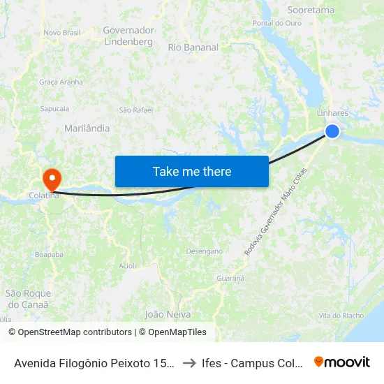Avenida Filogônio Peixoto 156-208 to Ifes - Campus Colatina map