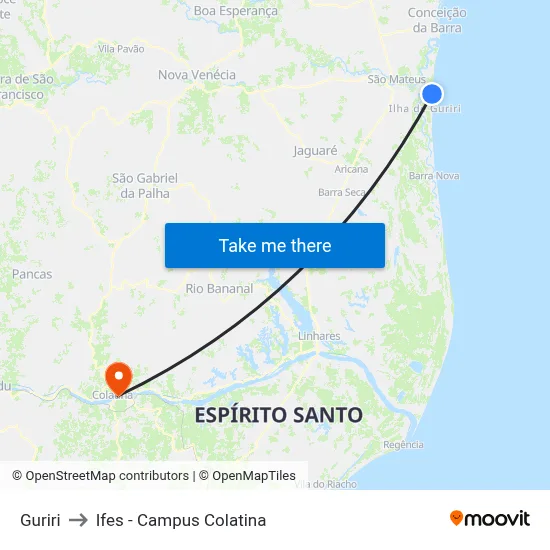 Guriri to Ifes - Campus Colatina map