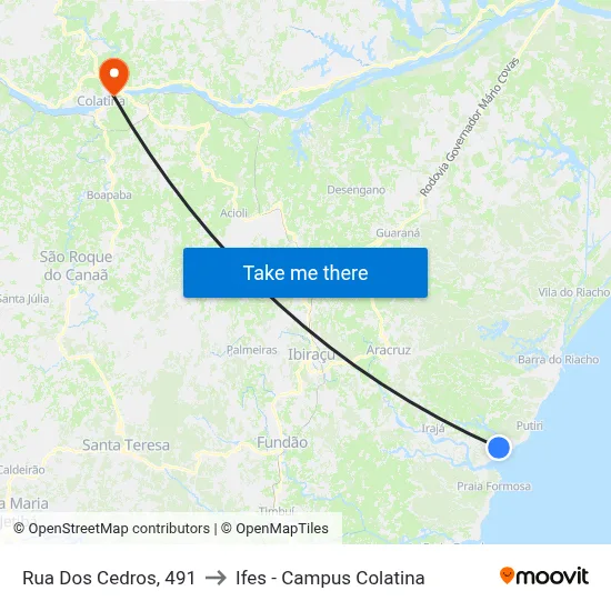Rua Dos Cedros, 491 to Ifes - Campus Colatina map