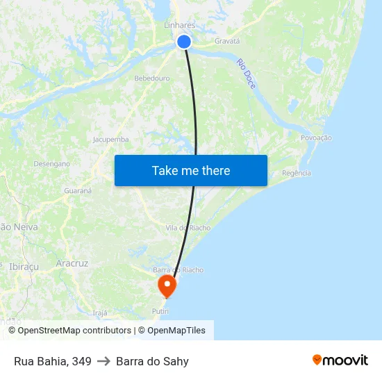 Rua Bahia, 349 to Barra do Sahy map