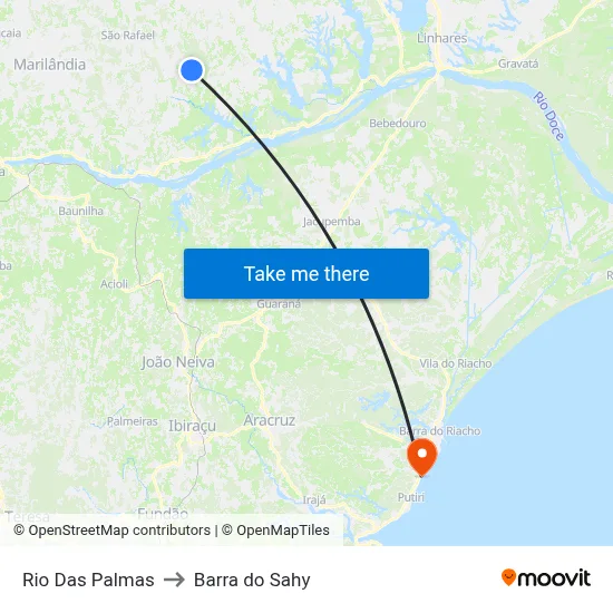 Rio Das Palmas to Barra do Sahy map