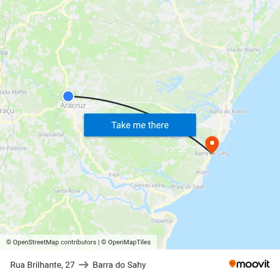 Rua Brilhante, 27 to Barra do Sahy map