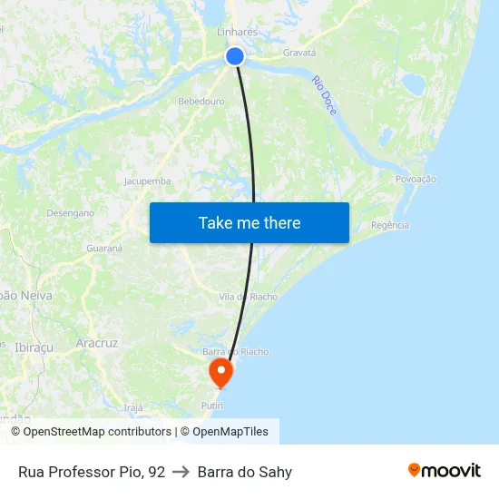 Rua Professor Pio, 92 to Barra do Sahy map