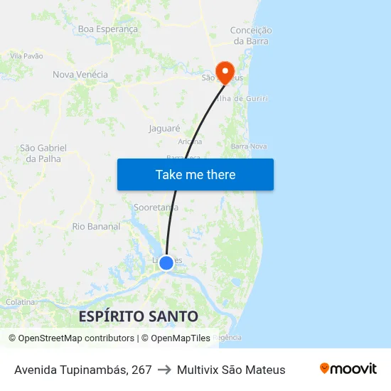 Avenida Tupinambás, 267 to Multivix São Mateus map