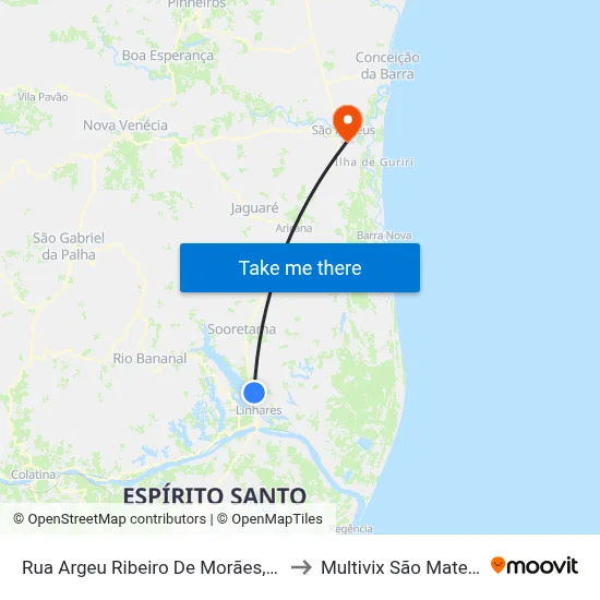 Rua Argeu Ribeiro De Morães, 12 to Multivix São Mateus map