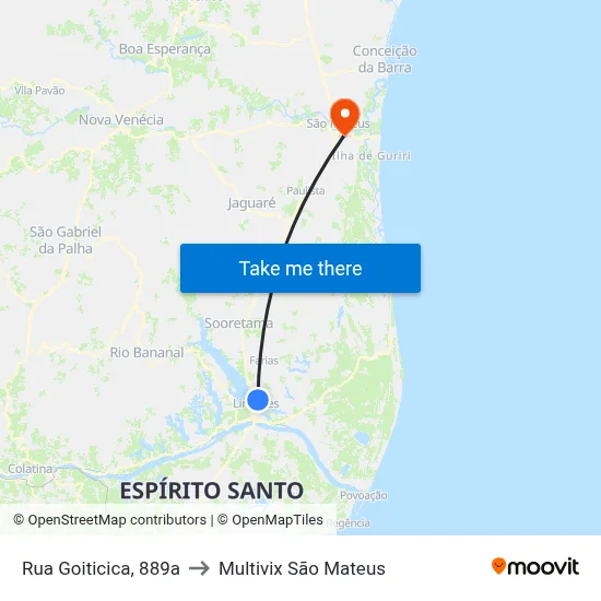 Rua Goiticica, 889a to Multivix São Mateus map
