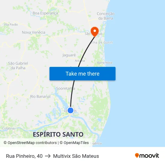Rua Pinheiro, 40 to Multivix São Mateus map