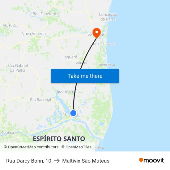 Rua Darcy Bonn, 10 to Multivix São Mateus map